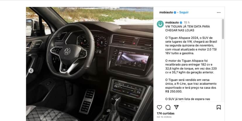 Notícia do retorno de carro (Foto: Reprodução / Instagram) Notícia do retorno de carro (Foto: Reprodução / Instagram)