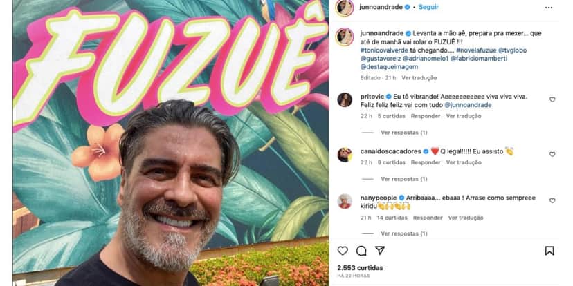 Junno Andrade faz anuncio sobre Fuzuê (Foto: Reprodução / Instagram) Junno Andrade faz anuncio sobre Fuzuê (Foto: Reprodução / Instagram)
