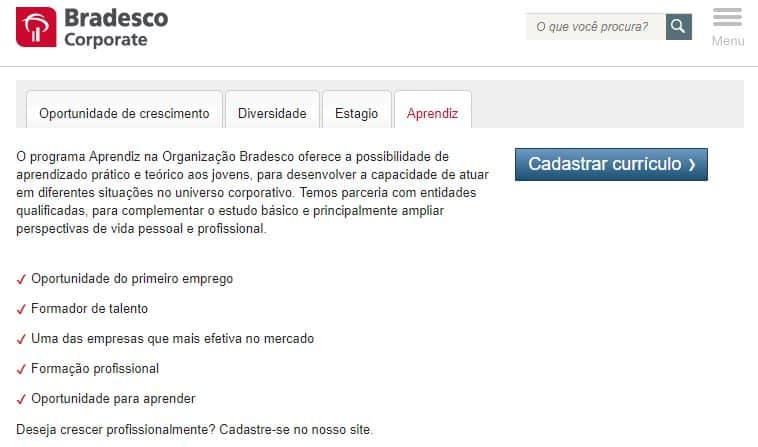 Print de uma das inscrições de Jovem Aprendiz Bradesco. (Foto: Reprodução / Internet) Print de uma das inscrições de Jovem Aprendiz Bradesco. (Foto: Reprodução / Internet)