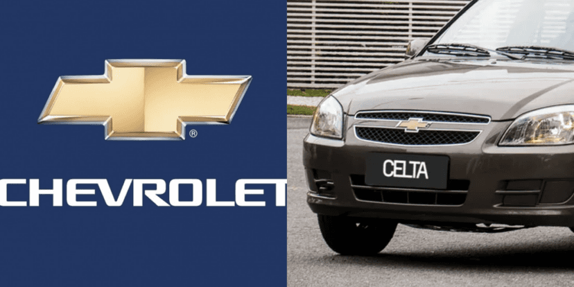 Marca Chevrolet e carro Celta (Reprodução/Montagem TV Foco) Marca Chevrolet e carro Celta (Reprodução/Montagem TV Foco)