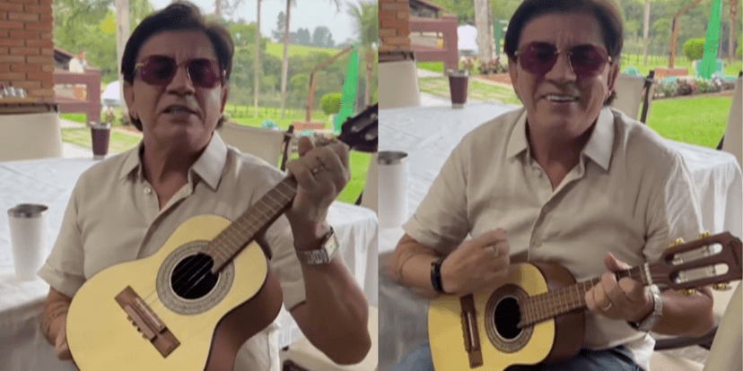 Chitãozinho com o cavaquinho nos stories (Reprodução/Montagem TV Foco)
