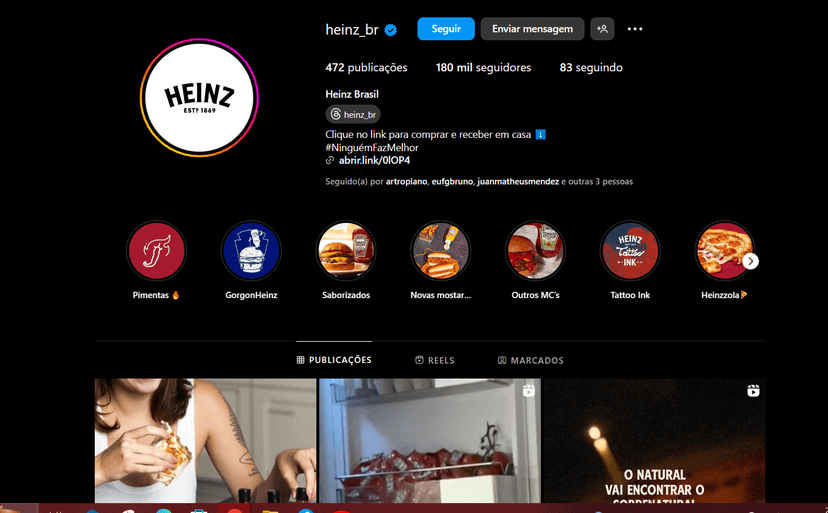 Perfil oficial da marca Heinz no Brasil nas redes sociais( Foto Reprodução/Instagram) Perfil oficial da marca Heinz no Brasil nas redes sociais( Foto Reprodução/Instagram)