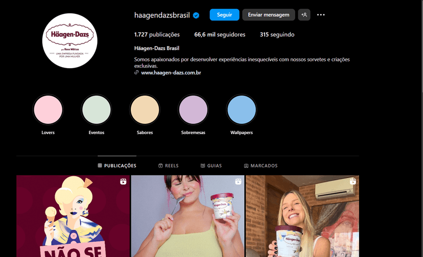 Perfil oficial da Häagen-Dazs nas redes sociais (Foto Reprodução/Instagram) Perfil oficial da Häagen-Dazs nas redes sociais (Foto Reprodução/Instagram)