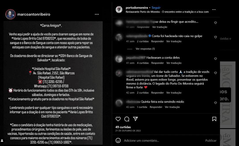 Última publicação no perfil do restaurante Porto do Moreira chamou a atenção de clientes que alegam que a conta havia sido hackeada, já outros aproveitaram para lamentar o fechamento (Foto Reprodução/Instagram) Última publicação no perfil do restaurante Porto do Moreira chamou a atenção de clientes que alegam que a conta havia sido hackeada, já outros aproveitaram para lamentar o fechamento (Foto Reprodução/Instagram)