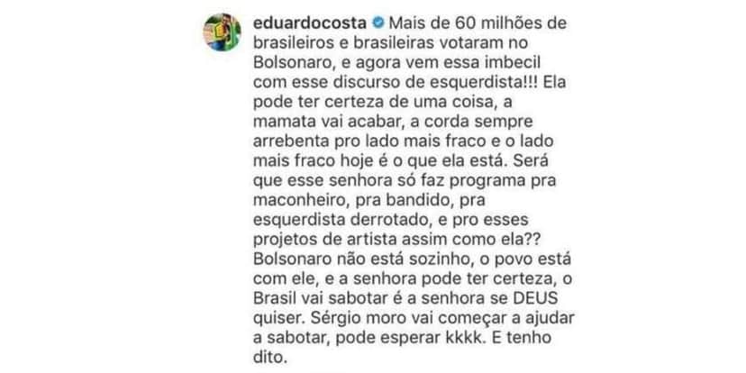 Um dos comentários de Eduardo Costa (Foto: Reprodução / Instagram) Um dos comentários de Eduardo Costa (Foto: Reprodução / Instagram)