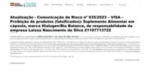 Comunicado da Anvisa - Foto Anvisa Comunicado da Anvisa - Foto Anvisa