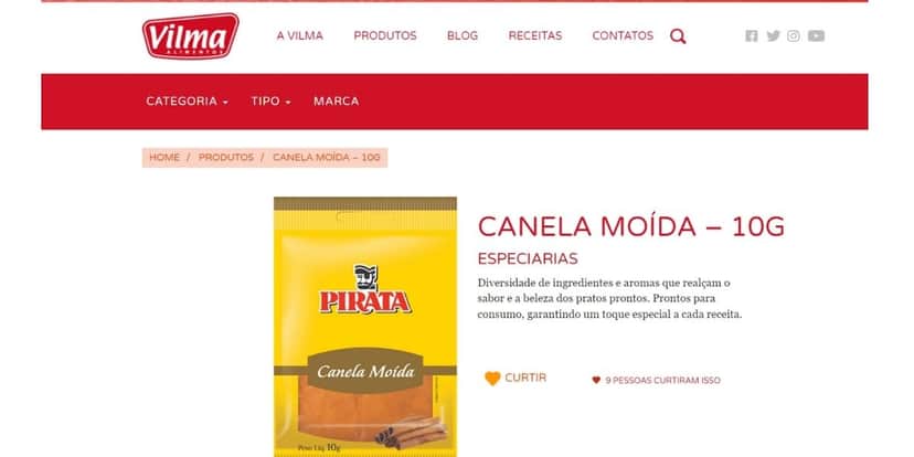 Canela moída - produto pirata - Vilma Alimentos - Foto: Reprodução Canela moída - produto pirata - Vilma Alimentos - Foto: Reprodução