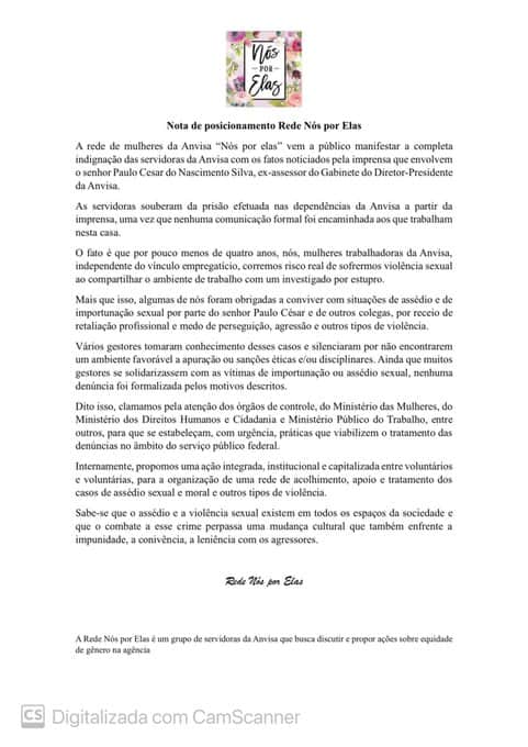 Nota da rede de mulheres da Anvisa “Nós por elas” (Foto: Reprodução, X) Nota da rede de mulheres da Anvisa “Nós por elas” (Foto: Reprodução, X)