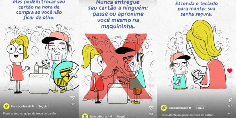 Alerta de golpes de cartão de crédito do Banco do Brasil (Foto: Reprodução/Instagram) Alerta de golpes de cartão de crédito do Banco do Brasil (Foto: Reprodução/Instagram)