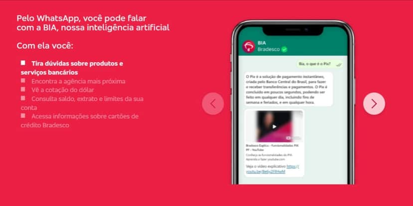 Banco realiza atendimento via WhatsApp (Foto: Reprodução/Bradesco) Banco realiza atendimento via WhatsApp (Foto: Reprodução/Bradesco)