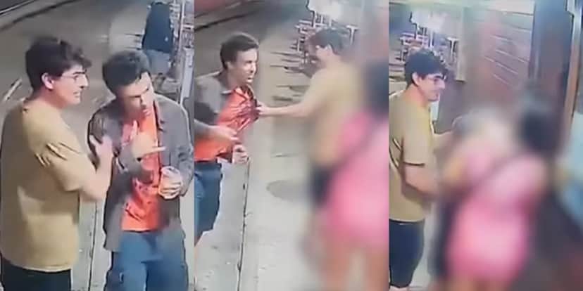 Bruno de Luca impediu aproximação de Kayky Brito a mulher em quiosque (Foto: Reprodução/Record)