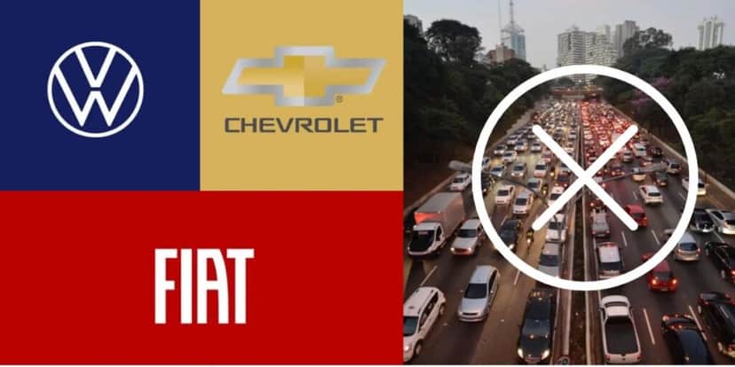 Logos da Fiat, Volks e Chevrolet e trânsito de carros (Foto: Reprodução / Internet) Logos da Fiat, Volks e Chevrolet e trânsito de carros (Foto: Reprodução / Internet)