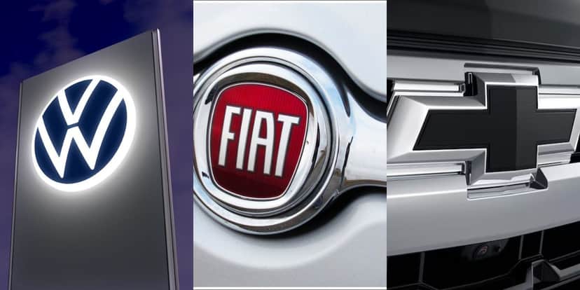 Chevrolet, Fiat e Volkswagen (Reprodução/Internet) Chevrolet, Fiat e Volkswagen (Reprodução/Internet)