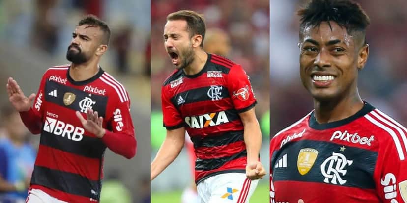 Fabrício Bruno, Everton Ribeiro e Bruno Henrique - (Montagem Tv Foco) Fabrício Bruno, Everton Ribeiro e Bruno Henrique - (Montagem Tv Foco)