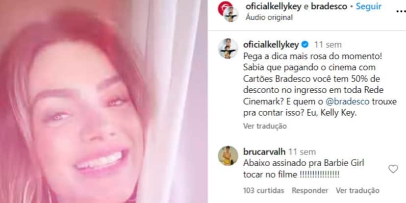 Kelly Key em publicidade do Bradesco com o Cinemark (Foto: Reprodução/Instagram) Kelly Key em publicidade do Bradesco com o Cinemark (Foto: Reprodução/Instagram)