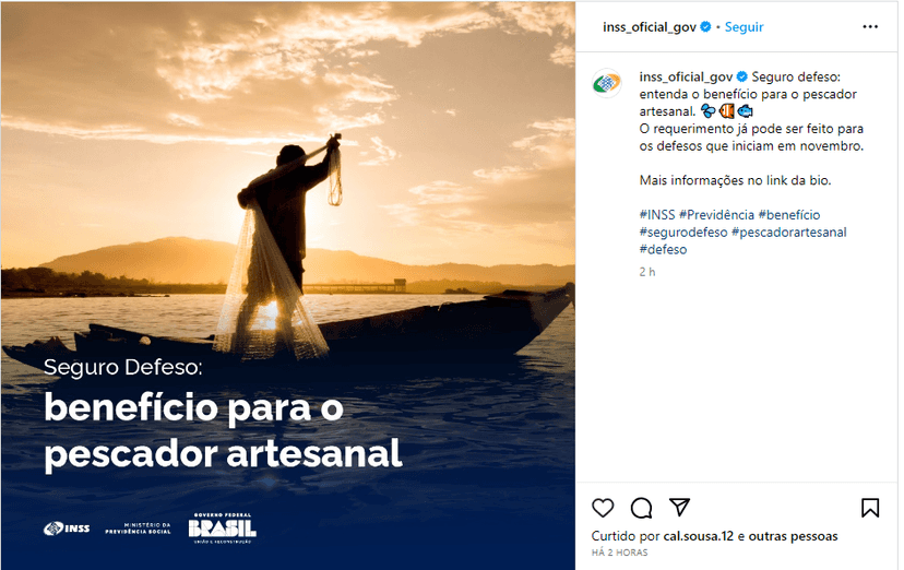 Seguro Defeso é disponibilizado ao pescador artesanal - Foto: Reprodução/Instagram Seguro Defeso é disponibilizado ao pescador artesanal - Foto: Reprodução/Instagram