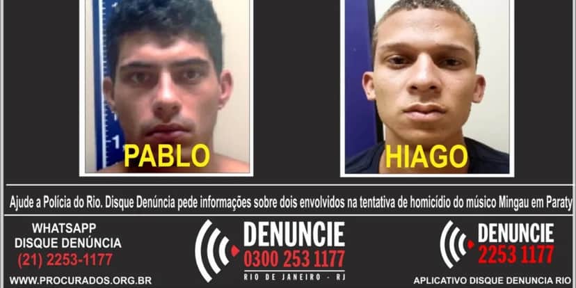 Dois suspeitos de atirarem em Mingau estão foragidos (Foto: Reprodução/Polícia Civil) Dois suspeitos de atirarem em Mingau estão foragidos (Foto: Reprodução/Polícia Civil)