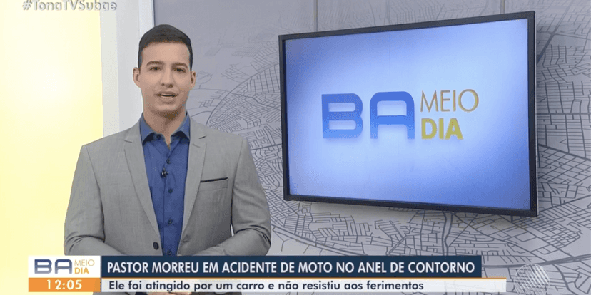 Reportagem sobre a morte do pastor (Reprodução/TV Subaé) Reportagem sobre a morte do pastor (Reprodução/TV Subaé)
