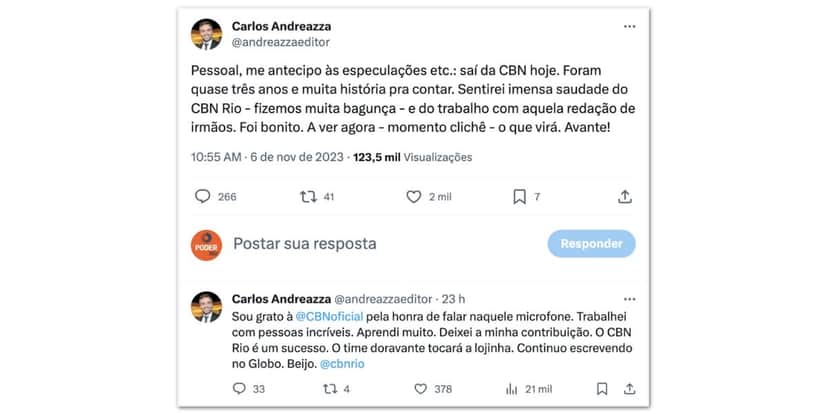 Comunicado Carlos Andreazza (Foto: Reprodução / Twitter) Comunicado Carlos Andreazza (Foto: Reprodução / Twitter)