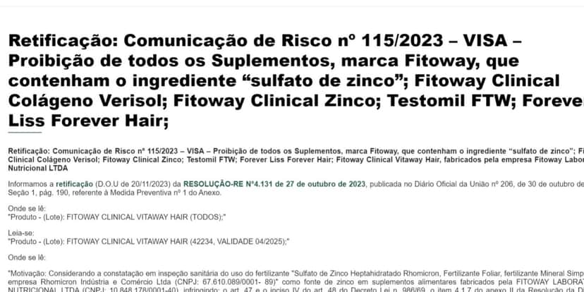 Aviso de proibição de marca de cosméticos (Foto: Reprodução/Anvisa) Aviso de proibição de marca de cosméticos (Foto: Reprodução/Anvisa)
