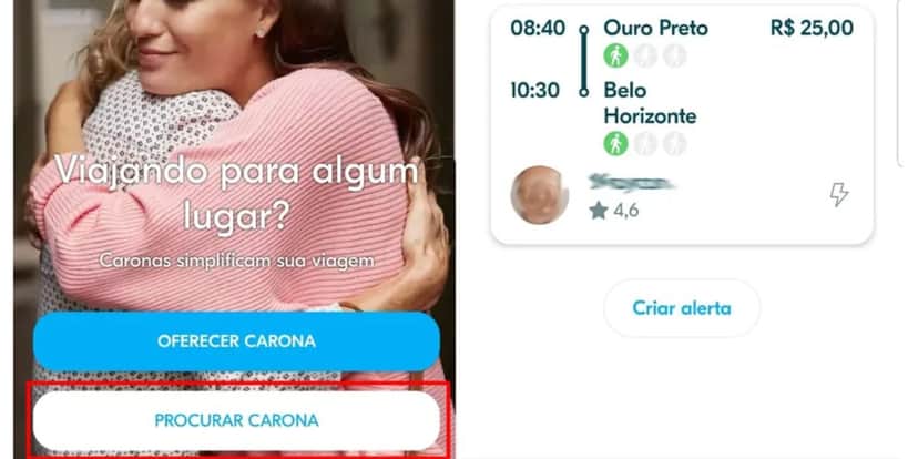 Você pode pedir e oferecer carona dentro do aplicativo (Reprodução: Internet) Você pode pedir e oferecer carona dentro do aplicativo (Reprodução: Internet)