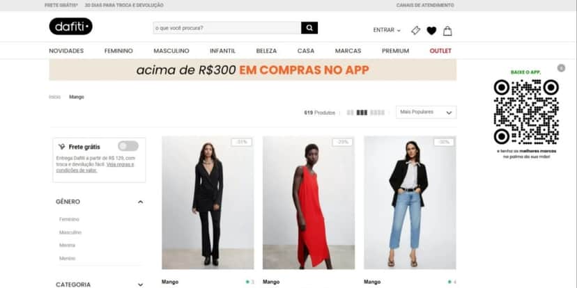 Página da Mango em catálogo brasileiro (Foto: Reprodução/Dafiti) Página da Mango em catálogo brasileiro (Foto: Reprodução/Dafiti)