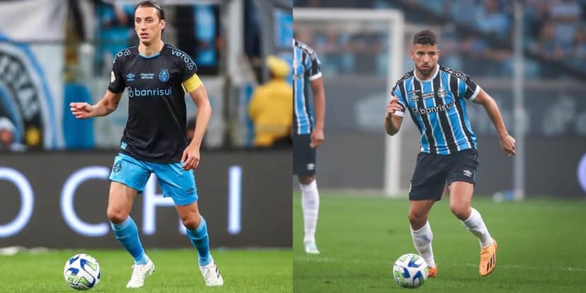 Geromel e Pepê, do Grêmio - Foto: Reprodução/Internet Geromel e Pepê, do Grêmio - Foto: Reprodução/Internet