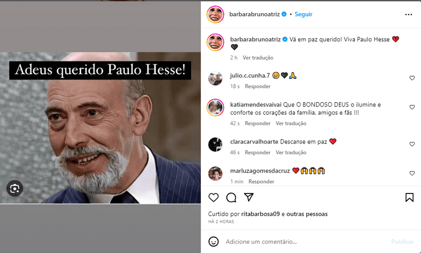 Post da atriz Barbara Bruno no Instagram - Foto: Reprodução/Instagram Post da atriz Barbara Bruno no Instagram - Foto: Reprodução/Instagram