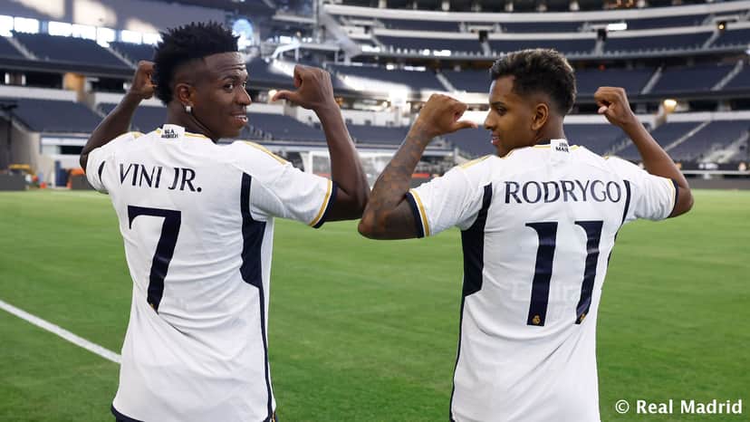 Vini Jr. e Rodrygo no Real Madrid (Foto: Divulgação) Vini Jr. e Rodrygo no Real Madrid (Foto: Divulgação)