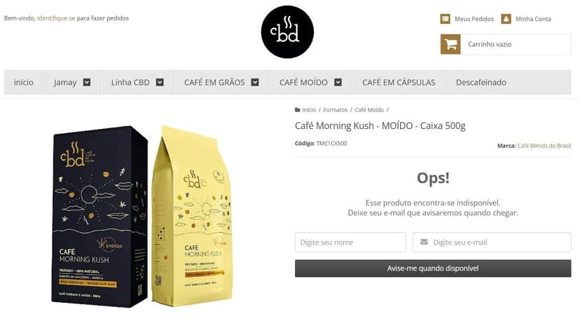 Produto indisponível no site oficial da CBD Café Brasil (Foto Reprodução/Internet) Produto indisponível no site oficial da CBD Café Brasil (Foto Reprodução/Internet)