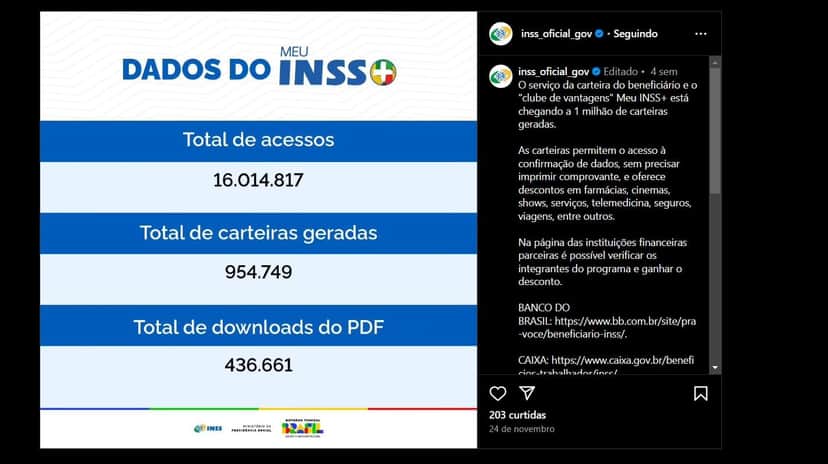 Anúncio oficial nas redes do INSS (Foto Reprodução/Instagram)