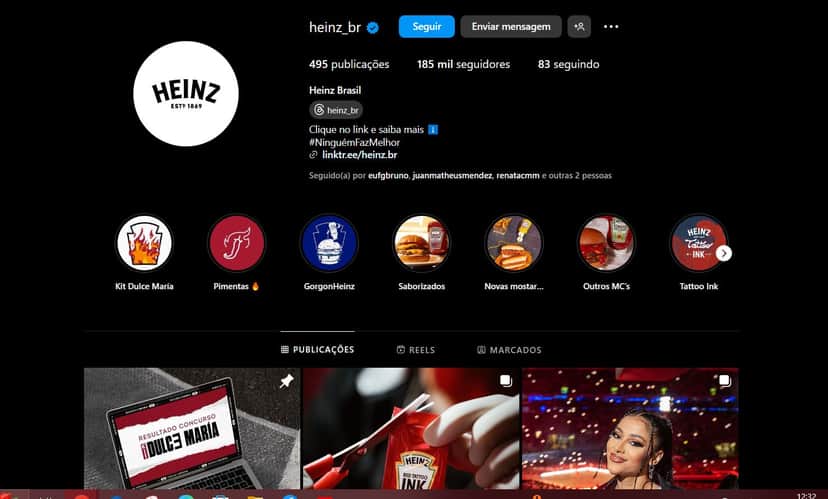 Perfil oficial da marca Heinz no Brasil nas redes sociais( Foto Reprodução/Instagram) Perfil oficial da marca Heinz no Brasil nas redes sociais( Foto Reprodução/Instagram)