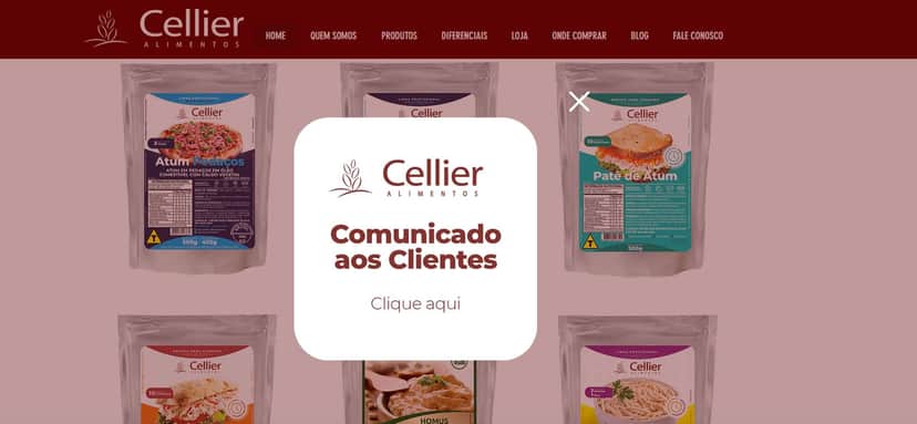 Comunicado da Celier logo no inicio do seu site de compras esclarecendo o ocorrido em agosto de 2023 (Foto Reprodução/Internet) Comunicado da Celier logo no inicio do seu site de compras esclarecendo o ocorrido em agosto de 2023 (Foto Reprodução/Internet)