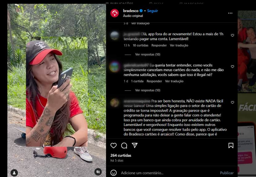 Clientes Bradesco fazem uso das redes sociais para reclamar sobre serviços (Foto Reprodução/Instagram) Clientes Bradesco fazem uso das redes sociais para reclamar sobre serviços (Foto Reprodução/Instagram)