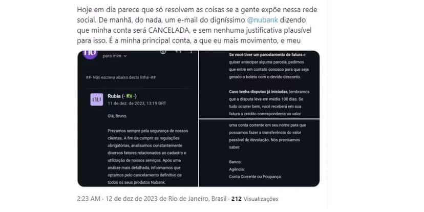 Cliente reclamando da Nubank (Foto: Reprodução / Twitter) Cliente reclamando da Nubank (Foto: Reprodução / Twitter)