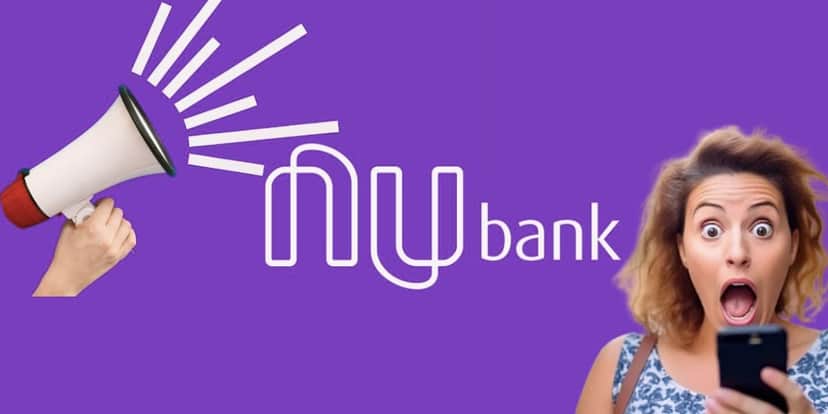 Logo Nubank e mulher chocada (Fotos: Reproduções / Internet / Freepik) Logo Nubank e mulher chocada (Fotos: Reproduções / Internet / Freepik)