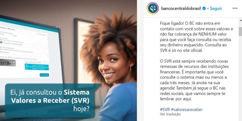 Aviso do Banco Central (Foto: Reprodução/Instagram) Aviso do Banco Central (Foto: Reprodução/Instagram)
