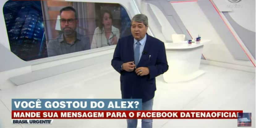 Datena na conversa com Cátia Fonseca e Alex Sampaio (Reprodução: Band) Datena na conversa com Cátia Fonseca e Alex Sampaio (Reprodução: Band)