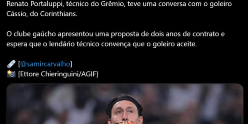 Goleiro Cássio recebe proposta do Grêmio - (Foto: Reprodução / Internet) Goleiro Cássio recebe proposta do Grêmio - (Foto: Reprodução / Internet)