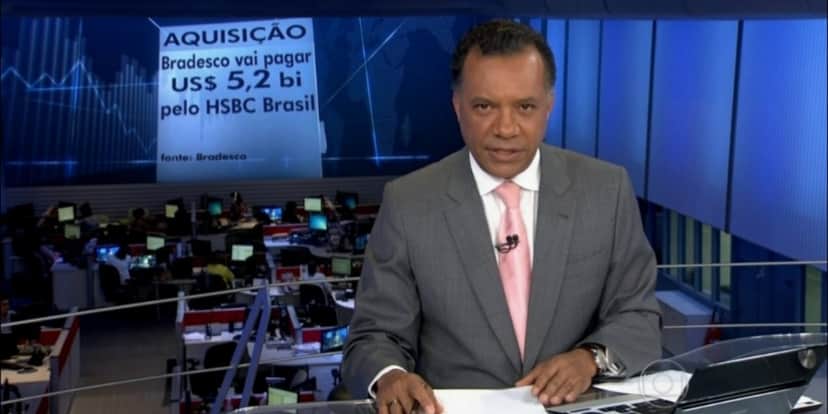 Heraldo Pereira revelou compra do Bradesco no "Jornal Nacional" (Foto: Reprodução/TV Globo) Heraldo Pereira revelou compra do Bradesco no "Jornal Nacional" (Foto: Reprodução/TV Globo)