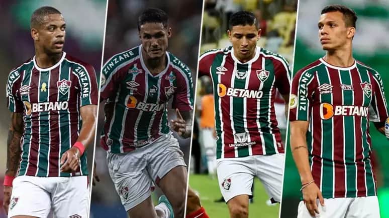 Caio Paulista, Cris Silva, Pineida e Calegari foram os nomes utilizados na lateral-esquerda do Fluminense (Foto: Divulgação) Caio Paulista, Cris Silva, Pineida e Calegari foram os nomes utilizados na lateral-esquerda do Fluminense (Foto: Divulgação)
