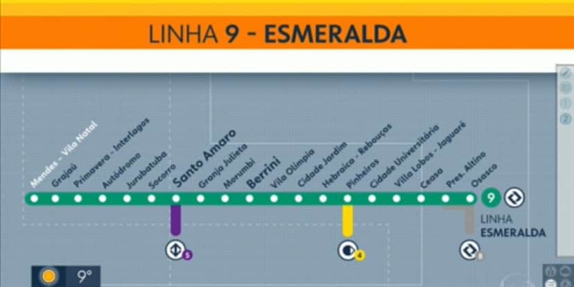 A linha 9 esmeralda cruza toda a cidade (Reprodução: Globo) A linha 9 esmeralda cruza toda a cidade (Reprodução: Globo)