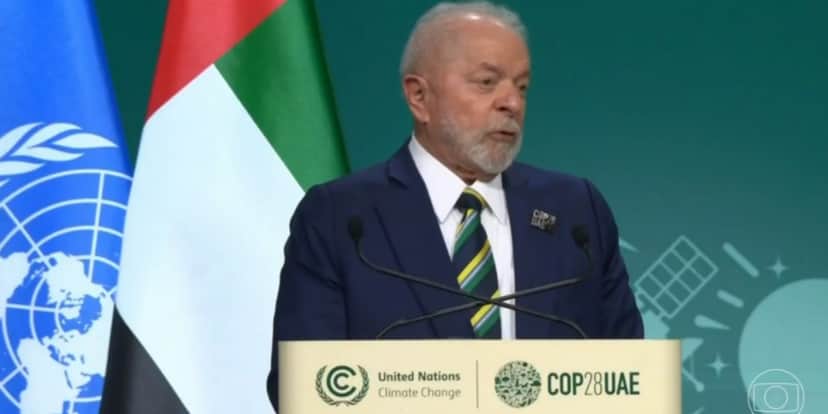 Lula na COP 28, nos Emirados Árabes (Foto: Reprodução/TV Globo) Lula na COP 28, nos Emirados Árabes (Foto: Reprodução/TV Globo)