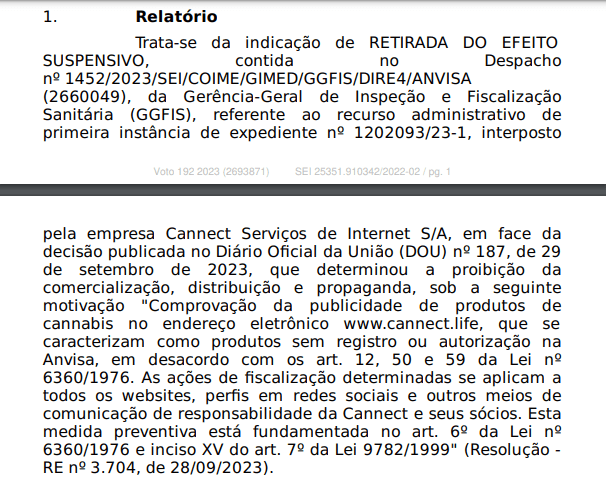 Trecho da decisão da Anvisa - Foto: Internet Trecho da decisão da Anvisa - Foto: Internet