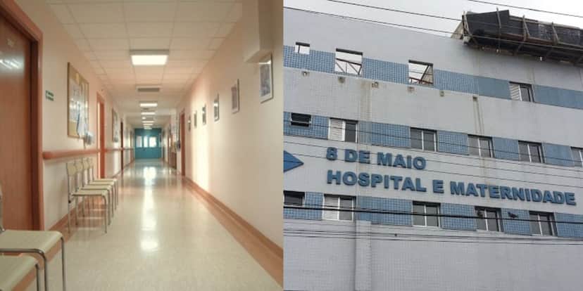 Hospital e Maternidade Oito de Maio (Reprodução/Montagem TV Foco) Hospital e Maternidade Oito de Maio (Reprodução/Montagem TV Foco)