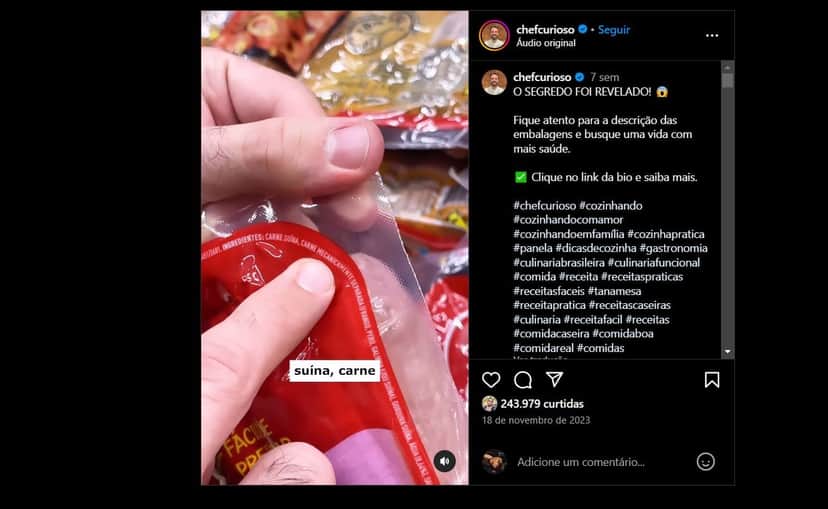 Davi Laranjeiras falando sobre a descrição dos produtos (Foto Reprodução/Instagram) Davi Laranjeiras falando sobre a descrição dos produtos (Foto Reprodução/Instagram)