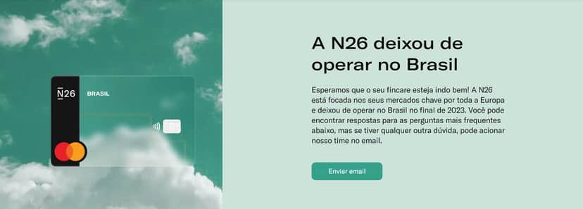 Aviso atual no site da N26 (Foto Reprodução/N26) Aviso atual no site da N26 (Foto Reprodução/N26)