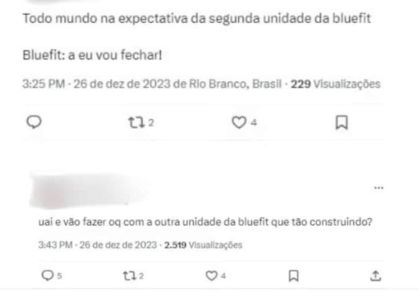 Alunos se escandalizaram com o fim da unidade da Bluefit em meio às expectativas de uma nova unidade (Foto Reprodução/X/G1) Alunos se escandalizaram com o fim da unidade da Bluefit em meio às expectativas de uma nova unidade (Foto Reprodução/X/G1)
