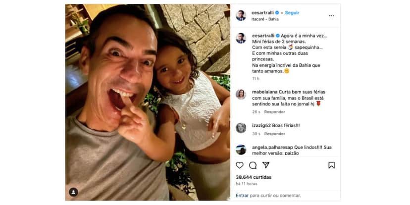 César Tralli ao lado de filha, Manuella (Foto: Reprodução / Instagram) César Tralli ao lado de filha, Manuella (Foto: Reprodução / Instagram)