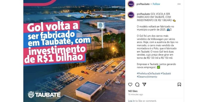 Comunicado Prefeitura de Taubaté (Foto: Reprodução / Instagram) Comunicado Prefeitura de Taubaté (Foto: Reprodução / Instagram)